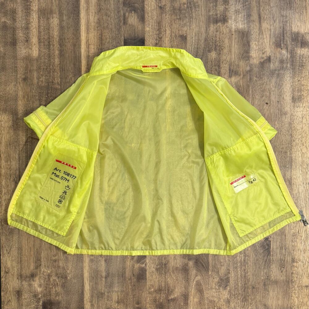 VTG 1999 PRADA Windbreaker Jacket Y2K Sheer Nylon Zip Neon Yellow Women’s Medium - Picture 5 of 12